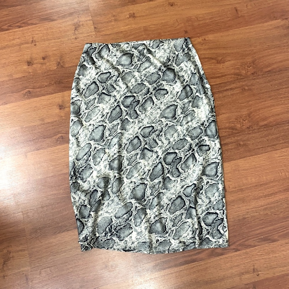 NWOT satin snakeskin midi skirt
